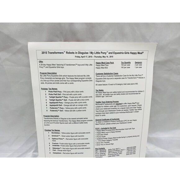 2015 McDonald's My Little Pony and Transformers Happy Meal Advertisement Sheet - Picture 7 of 9